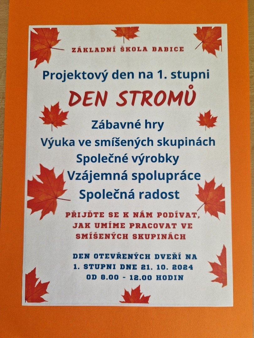 Projektový den na 1. stupni - Den stromů - dne 21. 10. 2024